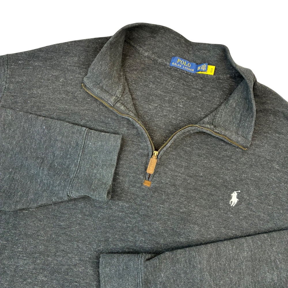 Polo Ralph Lauren Pullover Mens 3XLT Charcoal Grey 1/4 Zip Cotton Tall Sweater